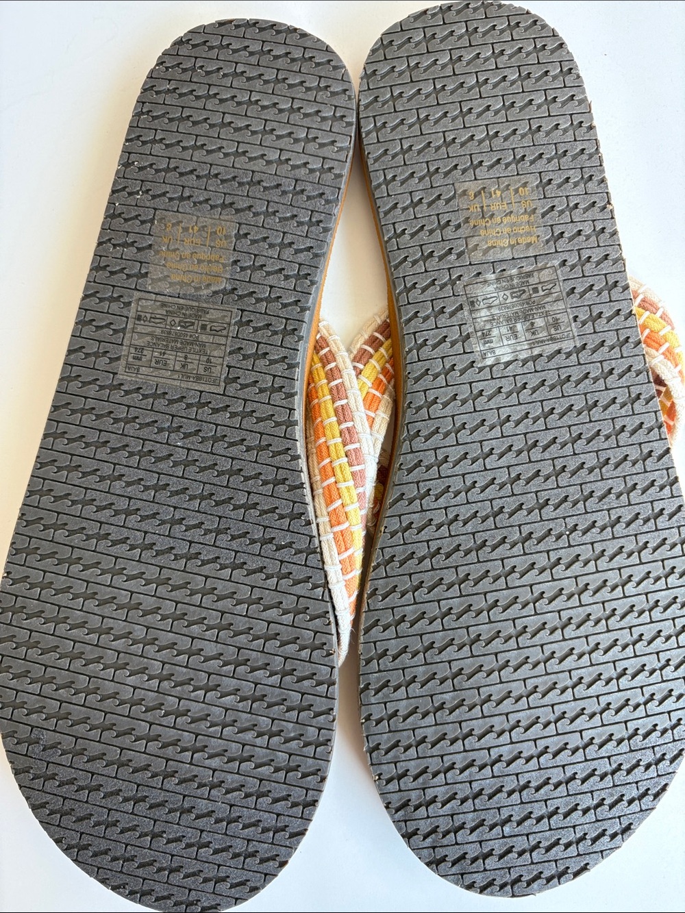 Billabong Tan Flip Flops with Orange & Cream Woven Straps women Sz 10 - Picture 6 of 6
